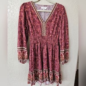 Lucky Brand Burgundy Floral Long Sleeve Dress